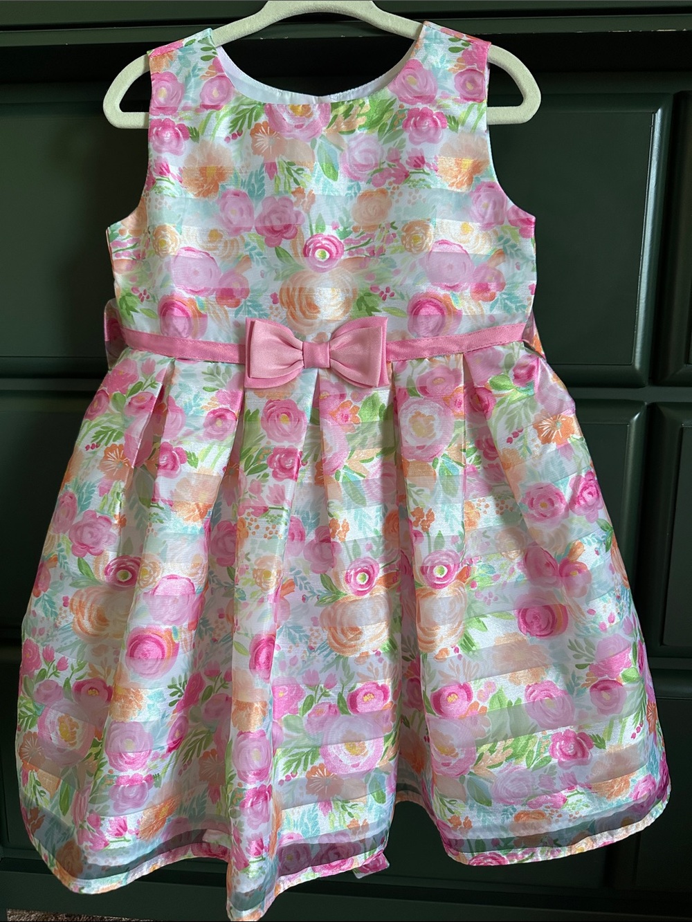 Girls Pink Floral Party Dress with Bow